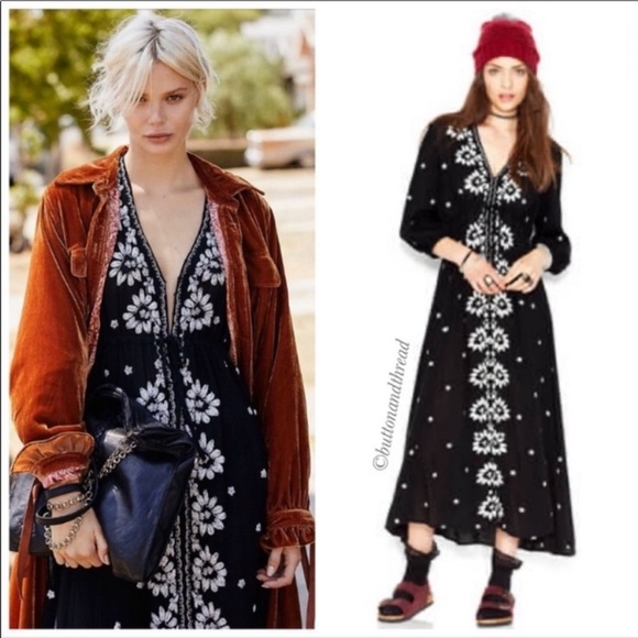 🎉FP🎉NWT-Free People Boho Chic Floral Embroidered Fable Midi Dress - Picture 15 of 16